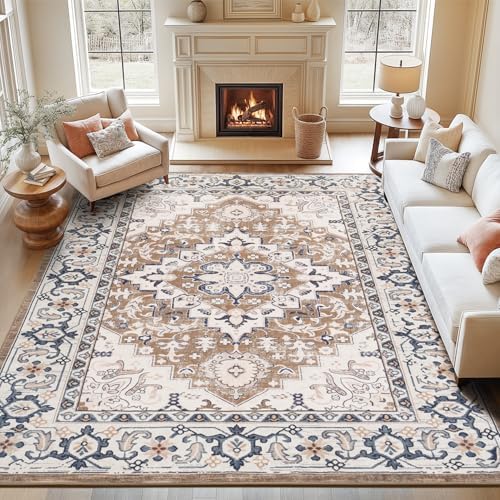 Lofus 8x10 Area Rugs for Living Room Bedroom, Soft Boho Carpet Floral Brown by Lofus