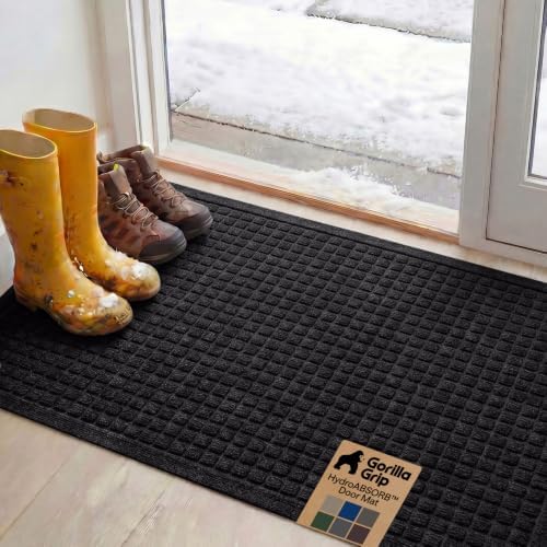 GORILLA GRIP® HydroABSORB Door Mat for Indoor Outdoor Use, 47x35 Black by GorillaGrip