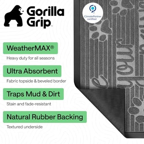 GORILLA GRIP WeatherMAX Door Mat, Indoor Outdoor Use, 29x17, Gray Paw - Image 3