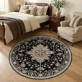 RELEANY Washable Area Rug, Round 4ft, Black/Neutral by RELEANY