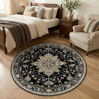 RELEANY Washable Area Rug, Round 4ft, Black/Neutral by RELEANY