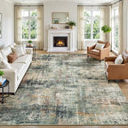 8x10 Area Rug for Living Room, Abstract Washable Large Rugs,Coffee/Green by Lofus