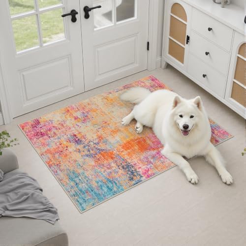 2x3 Washable Entryway Rug: Modern Abstract Soft Carpet Galaxy Haze - Image 3