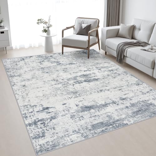 Area Rug Living Room: 4x6 Modern Washable Soft Carpet Blue Grey by FXRHLP