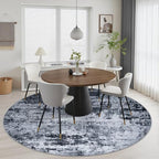 Round Area Rug Living Room: 5 ft Modern Washable Carpet Black - Image 5