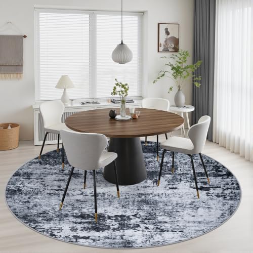 Round Area Rug Living Room: 6 ft Modern Washable Carpet Black - Image 4