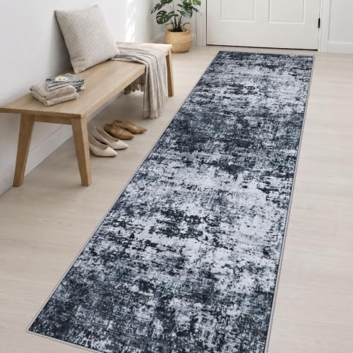 3x14 Washable Runner Rug：Modern Abstract Kitchen Carpet Black - Image 4