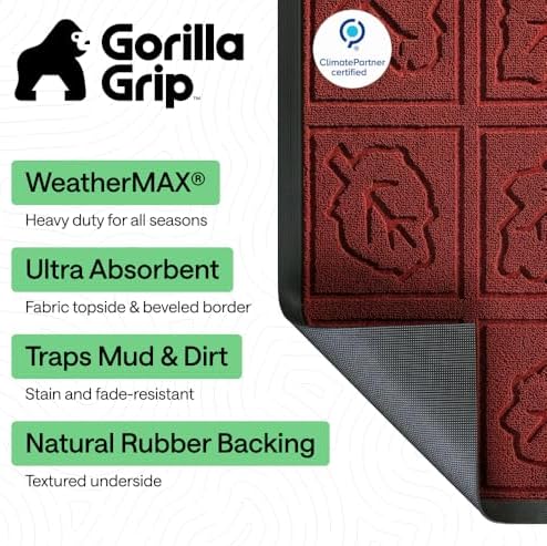 GORILLA GRIP WeatherMAX Door Mat, Indoor Outdoor, 29x17, Burgundy Leaves - Image 2