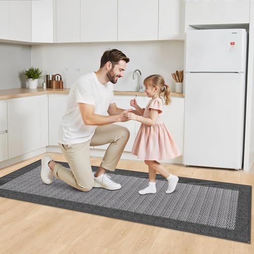 StepRite Kitchen Rugs, Kitchen Mats for Floor, 70"x24" Non-Slip Machine-Washable Kitchen Throw Rug, Absorbent Runner Rugs Office, Sink Standing Desk Mat, Decor Carpet, Grey - Image 2