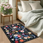 PLHXFR 2x3 Small Entryway Rug: Floral Washable Indoor Soft Carpet Black - Image 3