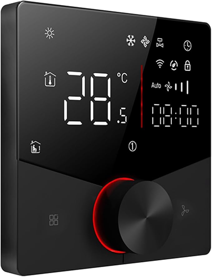 WiFi Central AC Thermostat Energy Saving Control Wall Mounted Programmable Temperature Controller for Smart Home (Black)