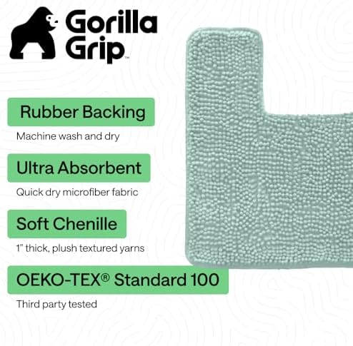 GORILLA GRIP Chenille Bath Rug Mat for Square Toilet Base, 24x19 Seablue - Image 3
