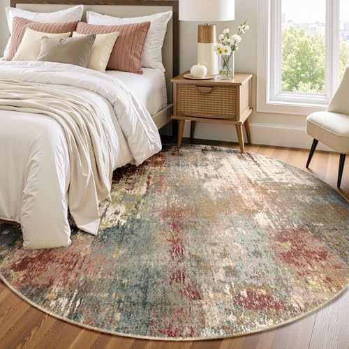 RELEANY Washable Round 8ft Area Rug for Living Room Rustic Brown - Image 3
