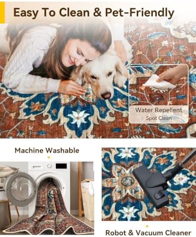 RELEANY Washable Area Rug, Runner 2'6"x10', Red/Orange/Blue/Brown - Image 5