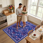 PLHXFR Area Rug Living Room: 3x5 Floral Washable Boho Soft Carpet Blue - Image 3