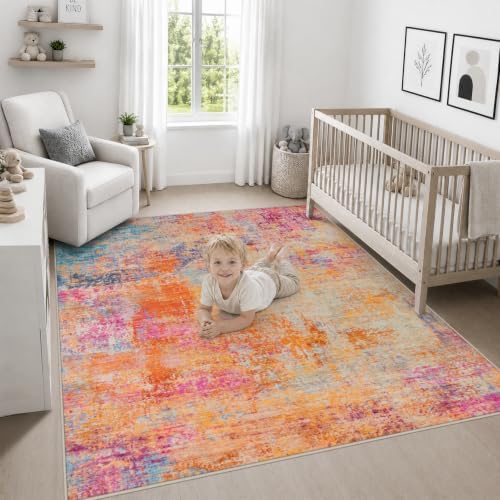 Area Rug Living Room: 8x8 Modern Washable Soft Carpet Galaxy Haze - Image 5