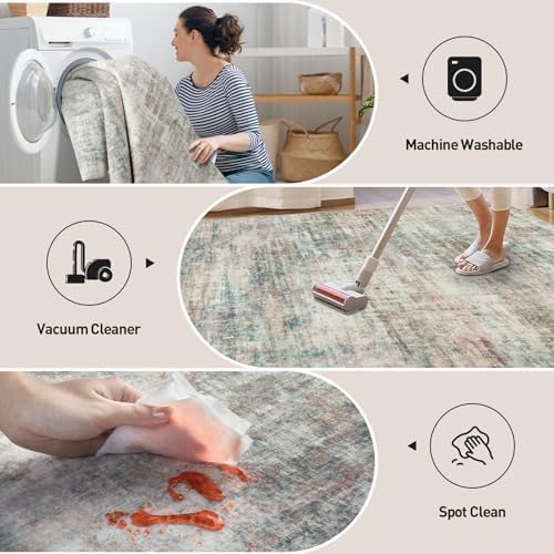 4x6 Area Rugs for Living Room: Washable Abstract Multi Color Bedroom Carpet - Image 4
