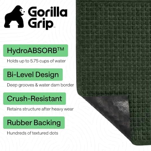 GORILLA GRIP® HydroABSORB Door Mat for Indoor Outdoor Use, 35x23 Green - Image 2