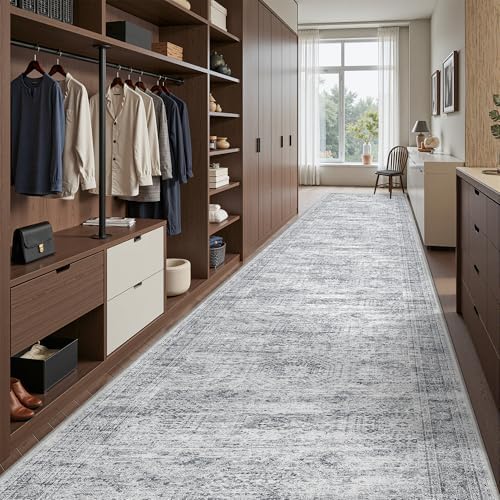 3x14 Runner Rug Non Slip,Washable Hallway Runner Rug,Grey by Restydon