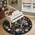 PLHXFR Round Area Rug Living Room: 8 ft Floral Washable Soft Carpet Black - Image 4