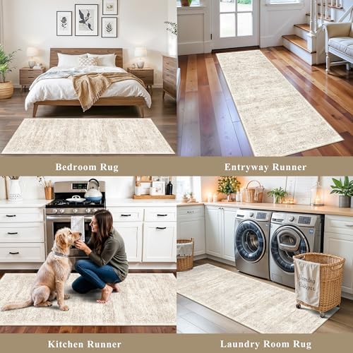 4 Piece Washable Kitchen Rug Set, Non Slip Kitchen Mats for Floor Stain Resistant Waterproof Kitchen Sink Rug Set for Kitchen, Floor, Office(Cream Beige, 2x3+2x4+2x5+2x6) - Image 3