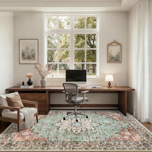 5x7 Area Rugs Living Room: Washable Rug for Bedroom Brown Green - Image 6