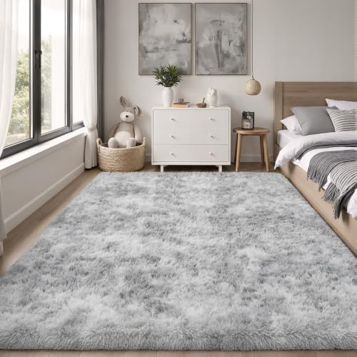 PLHXFR 4x6 Area Rugs Living Room: Fluffy Bedroom Shag Rug Light Grey - Image 2