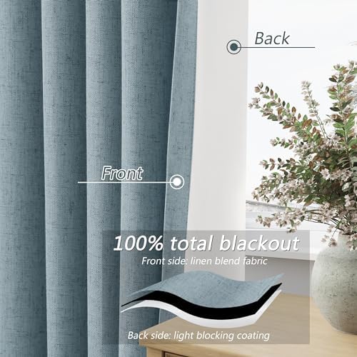 Guken 100% Blackout Blue Linen Curtains 86 Inch Long for Bedroom 2 Panels - Image 3