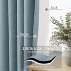 Guken 100% Blackout Blue Linen Curtains 86 Inch Long for Bedroom 2 Panels - Image 3