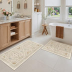 Madane 2-Piece Area Rugs Set, Small Kitchen Runner Non-Slip, Beige/Blue - Image 2