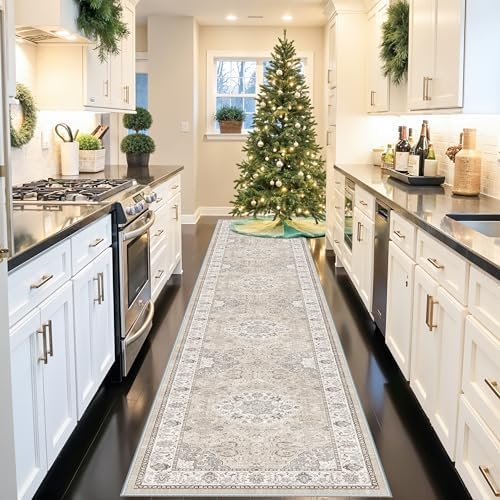 Hallway Washable Runner Rug - 3x20 Kitchen Rugs Entryway Rug Long Runner Vintage Soft Floor Mat Non Slip Indoor Farmhouse Carpet for Bathroom Living Room Bedroom (3 X 20, Beige) - Image 2