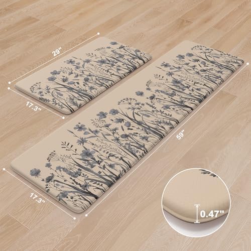 KIMODE Kitchen Anti Fatigue Mat,Brown Gray Farmhouse Kitchen Rugs Sets of 2 - Image 3