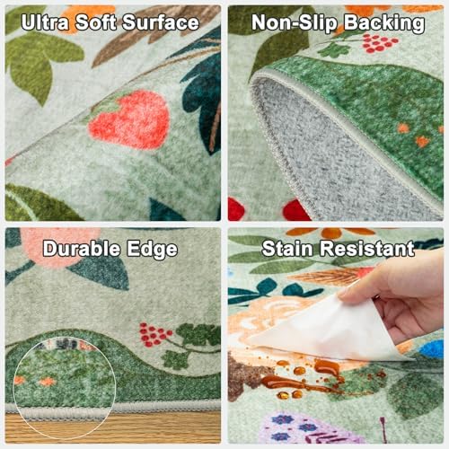 PLHXFR 2x3 Small Entryway Rug: Floral Washable Indoor Soft Carpet Green - Image 7