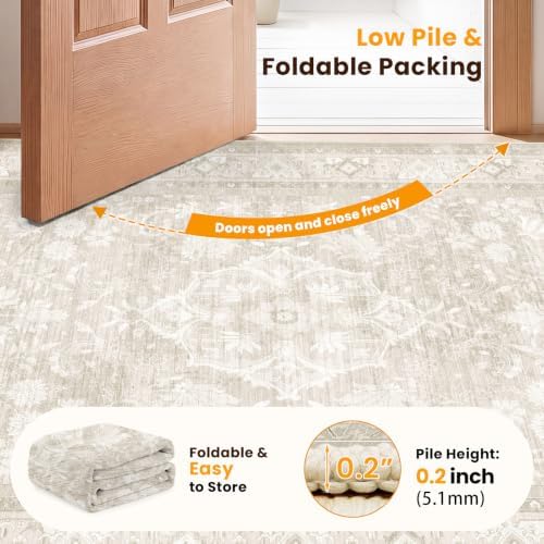 SameBed 5x7 Area Rug Living Room, Vintage Neutral Washable Carpet Beige - Image 6