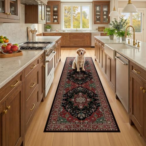 RELEANY Washable Area Rug, Runner 2'x7', Red/Black by RELEANY