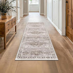 Boho 2x8 Long Runner Rugs for Hallway, Neutral Farmhouse Non Slip Runner for Kitchen, Entryway, Vintage Floral Decor Low-Pile Washable Stain Resistant Beige Latte Rug by HazoHaus