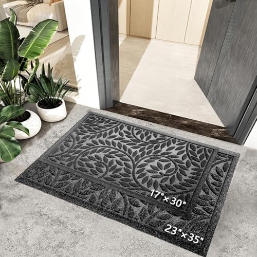 Bulijojo Front Door Mat Entrance,Durable Heavy Duty Welcome Mat,Thick Absorbent Natural Rubber Non Slip Mat,Sturdy Entryway Black 23"x35" - Image 2