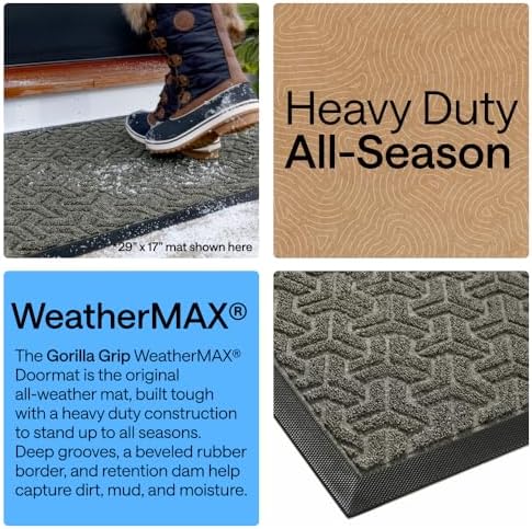 GORILLA GRIP WeatherMAX Door Mat, Indoor Outdoor Use, 72x24, Gray Geometric - Image 3