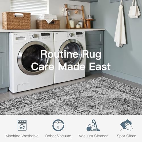 Lofus 8x10 Washable Rugs for Bedroom Non-Slip Low Pile Carpet Dark Grey - Image 6