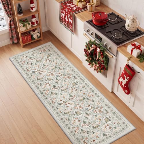 2x5 Christmas Runner Rug for Hallway,Washable Kitchen Rugs,Grey by Restydon