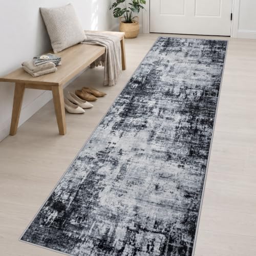 3x14 Washable Runner Rug：Modern Abstract Soft Carpet Dark Black - Image 3