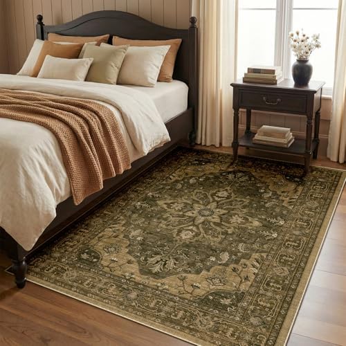 RELEANY Washable Area Rug, 4'x6', Brown/Dark Brown - Image 3