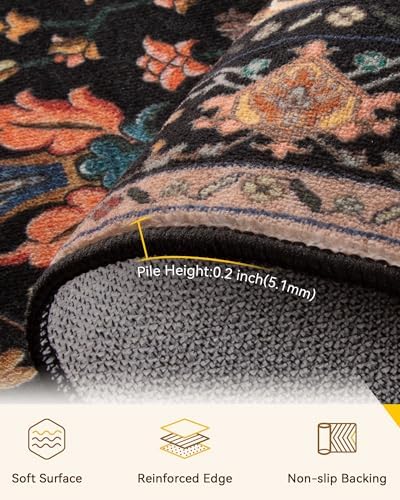 RELEANY Washable Area Rug, Runner 2'x9', Black/Colorful - Image 4