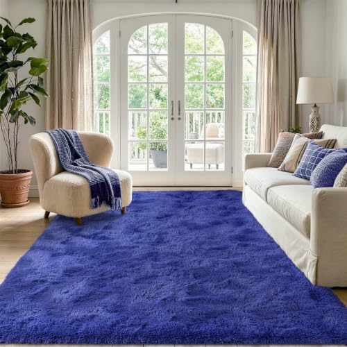 6x9 Large Royal Blue Fluffy Soft Area Rug Non-Slip for Living Room Bedroom - Image 2