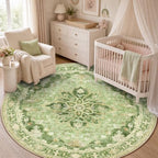 RELEANY Washable Area Rug, Round 5ft, Green/Yellow by RELEANY
