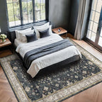 Hazo Haus Boho Dining Room Rugs for Under Table - 7x9 Washable Black Area Rug for Living Room, Low Pile Non-Slip Rugs for Bedroom Under Bed - Charming Farmhouse Decor & Stain Resistance - Black/Multi - Image 6