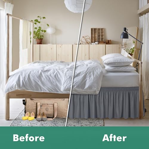 Wrap Around Full Size Bed Skirt Split Corners 14" Drop-Elastic Dust Ruffle - Image 4
