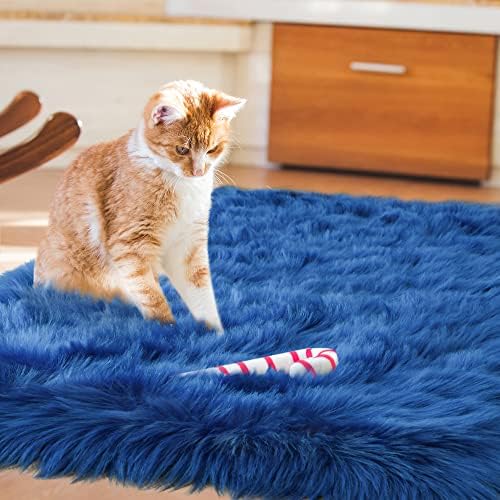 2x3 Navy Blue Faux Fur Area Rug Fluffy Soft Washable for Entryway Bedroom - Image 6
