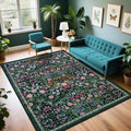 PLHXFR 6x9 Area Rug Living Room: Floral Washable Boho Carpet Dark Green by PLHXFRSoftAreaRugs