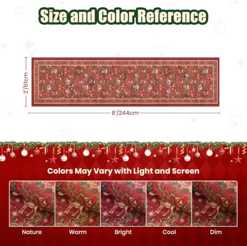 2x8 Christmas Runner Rug for Hallway,Washable Kitchen Rug,Red - Image 2